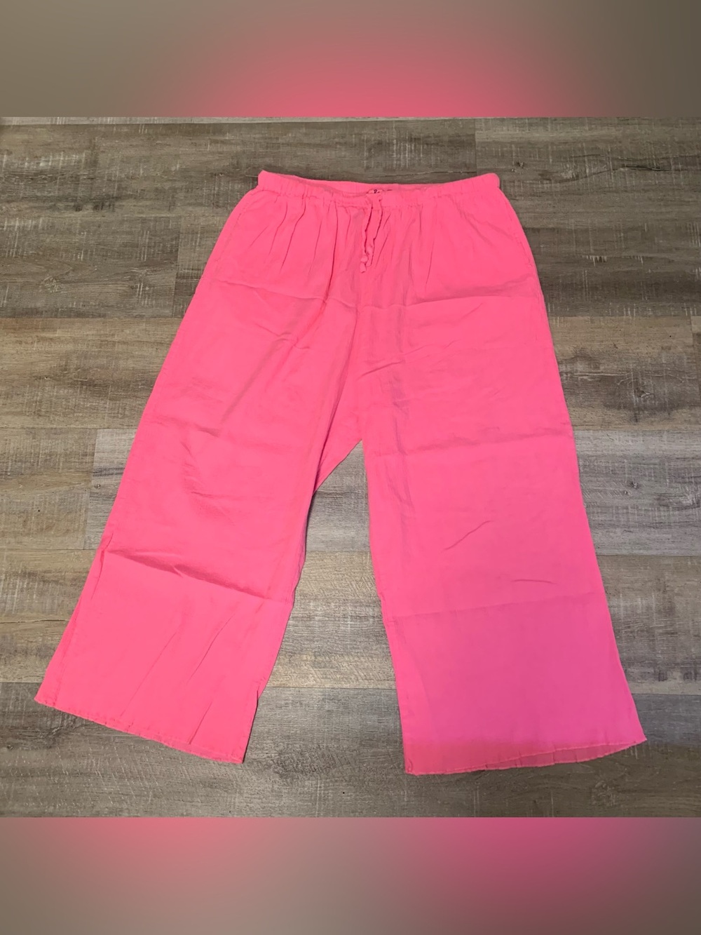 Sun Bay Pink Crinkle Cropped Wide Leg Capri Pants Women’s Large Coastal Resort